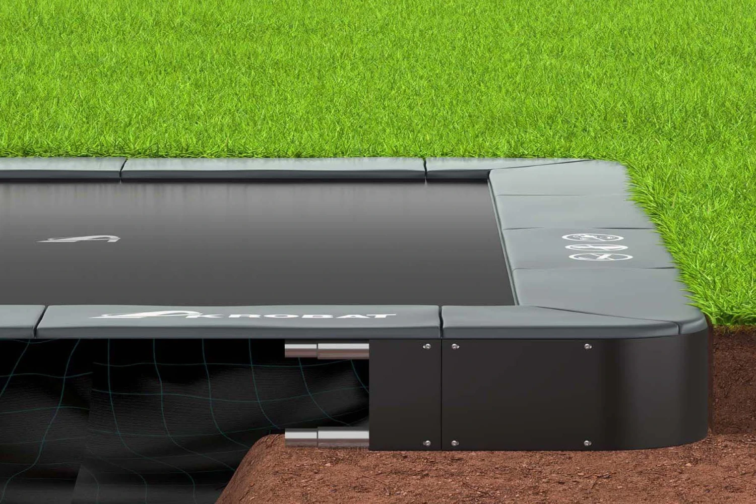 Akrobat Trampoline Flat-to-the-Ground 380×250 Primus Antraciet Zonder Veiligheidsnet 6 Akrobat Trampoline Flat-to-the-Ground 380×250 Primus Antraciet Zonder Veiligheidsnet - Afbeelding 4