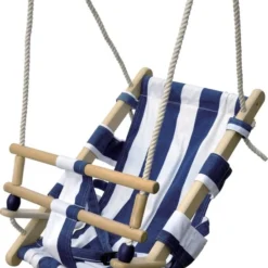 Houten Babyschommel Peuterschommel Blauw-Wit