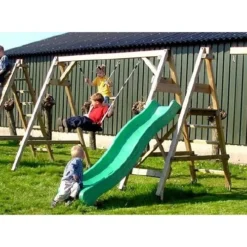 Aanbouw Glijbaan Compact – Platformhoogte 125 Cm. -Aanbiedingen Buiten Plezier Winkel schommel compact 4 haken met glijbaan aanbouwelement